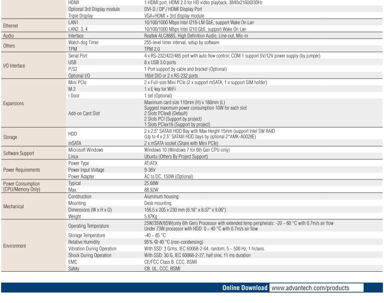 研華EIS-S230 研華 EIS-S230，邊緣計算系統(tǒng)服務(wù)器，支持Intel 第六代、第七代處理器，可選i3/i5/i7 Xeon CPU，DDR4 最高32GB，最多可支持4 x 2.5寸硬盤，具備豐富擴展接口 4 x LAN，4 x COM，8 x USB，2 x PCIE。產(chǎn)品生命周期長，穩(wěn)定可靠。