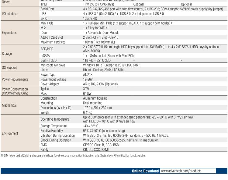 研華EIS-S232 研華 EIS-S232，邊緣計(jì)算系統(tǒng)服務(wù)器，支持Intel 第十代處理器，可選i3/i5/i7 Xeon CPU，DDR4 最高32GB，最多可支持4 x 2.5寸硬盤，具備豐富擴(kuò)展接口 2 x LAN，6 x COM，8 x USB，1 x PCIE，2 x PCI。產(chǎn)品生命周期長(zhǎng)，穩(wěn)定可靠。
