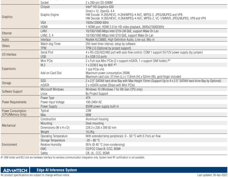 研華AIR-300 支持Intel Xeon / 6/7代Core?i3/i5/i7處理器，AI計算平臺，可擴展 PCIe x16 GPU全尺寸卡