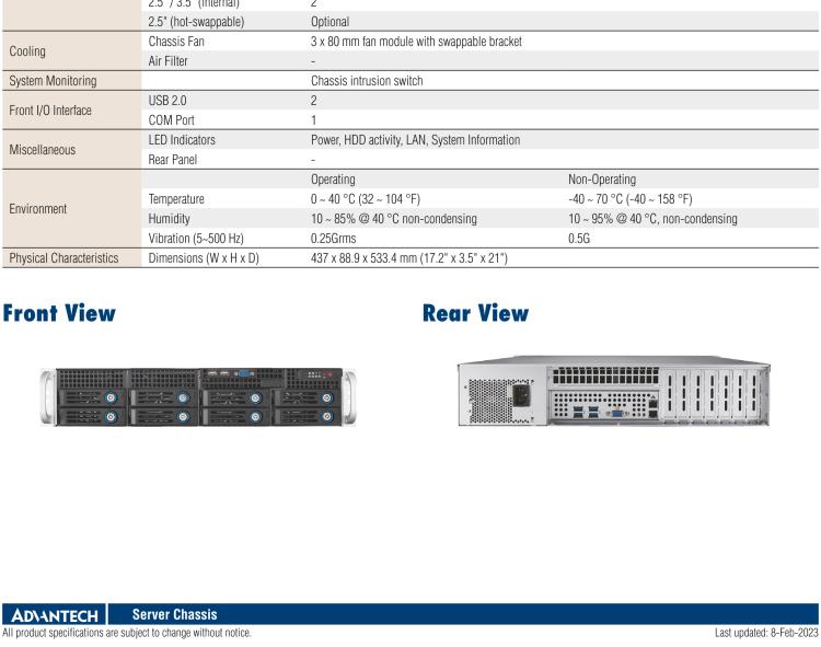 研華HPC-7282 2U 機(jī)架式機(jī)箱，適用于 Micro/ATX 服務(wù)器主板，支持8個(gè)2.5寸/3.5寸熱插拔硬盤，7個(gè)半高擴(kuò)展槽