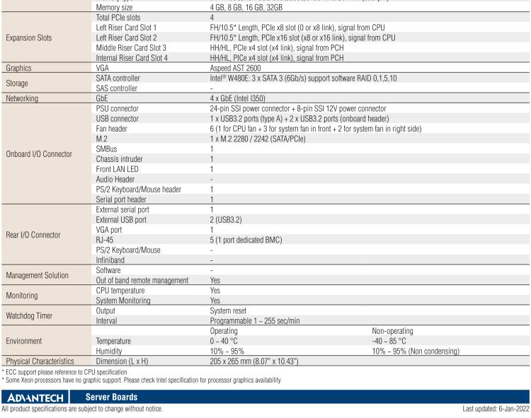 研華ASMB-610 LGA 1200 Intel? Xeon? W & 第十代 Core?專用服務(wù)器主板，帶4 x DDR4, 1 x PCIeX16, 2 x PCIeX4, 5 x USB 3.2, 3 x SATA 3, Quad LANs and和 IPMI