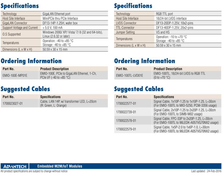 研華EMIO-100TL 1 路，18/24-bit LVDS 轉(zhuǎn) RGB TTL 模塊