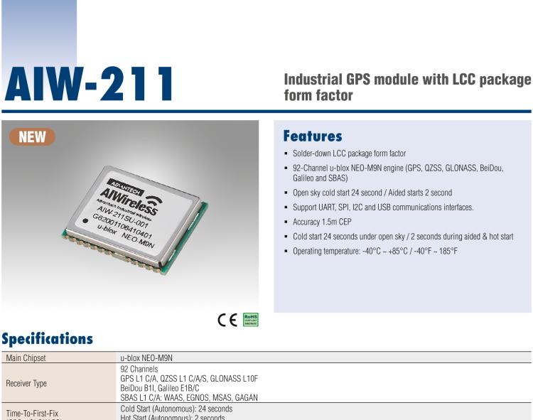 研華AIW-211 帶郵票型接口的工業(yè)級(jí) GNSS（GPS、GLONASS、BeiDou、Galileo、QZSS和SBAS）模塊。