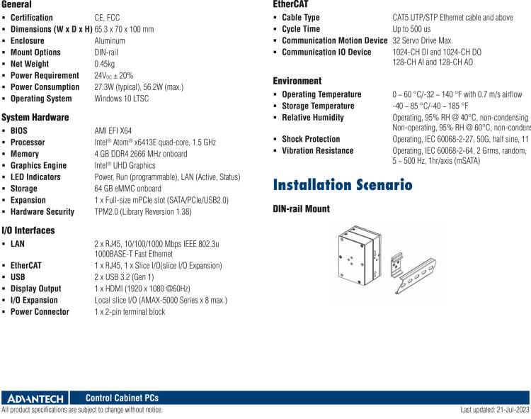 研華AMAX-357 超微型EtherCAT運(yùn)動控制器，基于PC架構(gòu)開發(fā)，配置了Intel Atom處理器，具有64GB eMMC、2 x LAN、2 x USB和Slice IO擴(kuò)展
