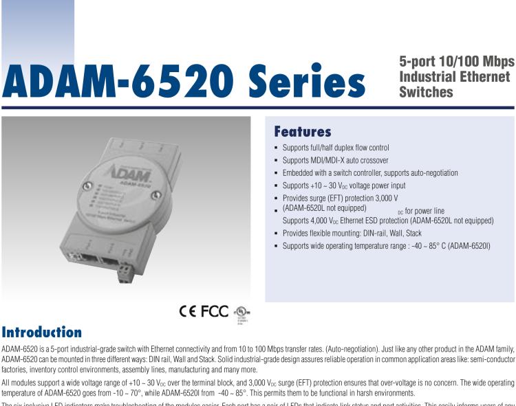 研華ADAM-6520 5 端口非網管型工業(yè)以太網交換機