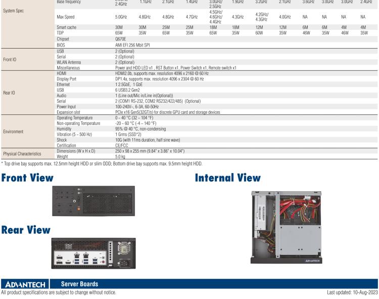 研華EPC-B2278 適配Intel 第12代 Core i 系列處理器，搭載Q670E芯片組。2U高度，精簡(jiǎn)尺寸，性能強(qiáng)勁，是小尺寸高性能場(chǎng)景的理想解決方案。