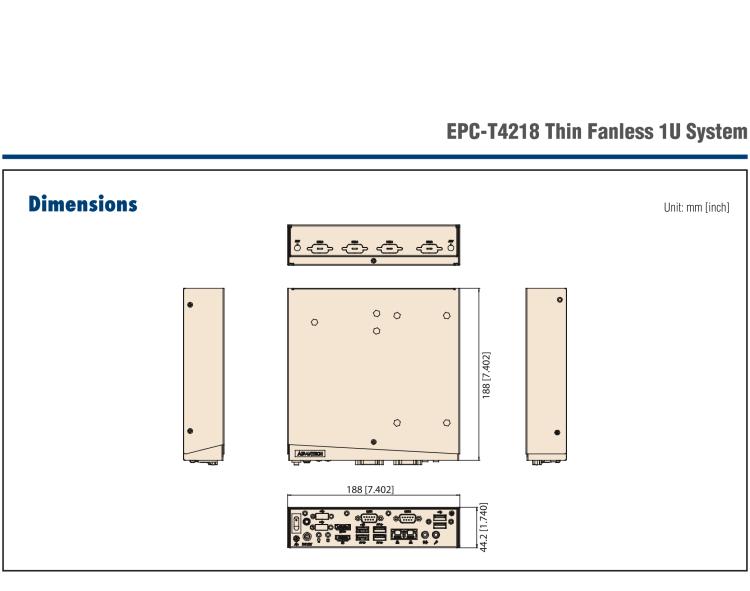 研華EPC-T4218 適配Intel 第8代 賽揚/凌動系列處理器。1U超薄高度，無風(fēng)扇系統(tǒng)，性能強勁，性價比高。