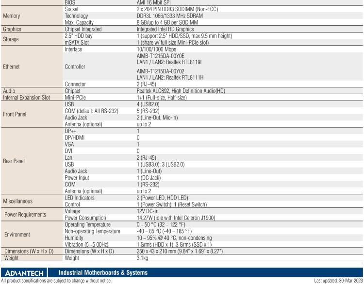 研華EPC-T1215 板載Intel? 第4代 賽揚(yáng) J1900 處理器。支持無(wú)風(fēng)扇設(shè)計(jì)，1U超薄高度，支持上架，高性?xún)r(jià)比解決方案。