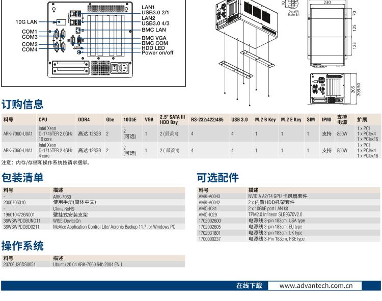 研華ARK-7060 搭載Intel二代Xeon D-1700高性能處理器系統(tǒng)，具有3個擴展插槽