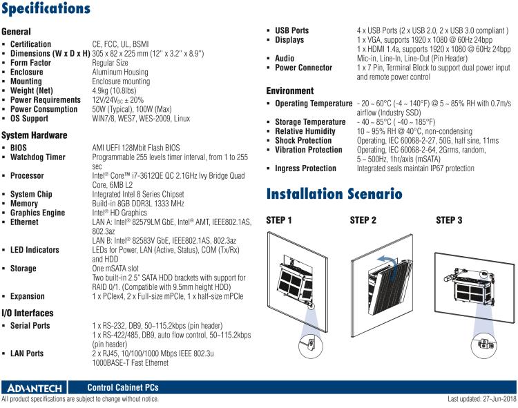 研華UNO-3483G 高效能嵌入式無風(fēng)扇工業(yè)電腦，搭配 Intel? Core? i7 處理器，2 x GbE, 2 x mPCIe, HDMI/VGA