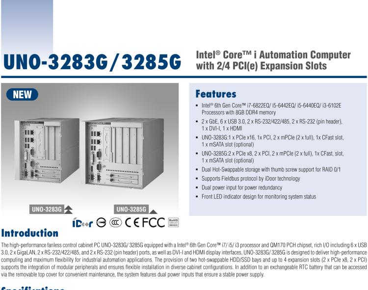 研華UNO-3283G 高效能嵌入式無(wú)風(fēng)扇工業(yè)電腦，搭配Intel? Core? i 處理器，2×GbE, 2×mPCIe, HDMI, DVI-I
