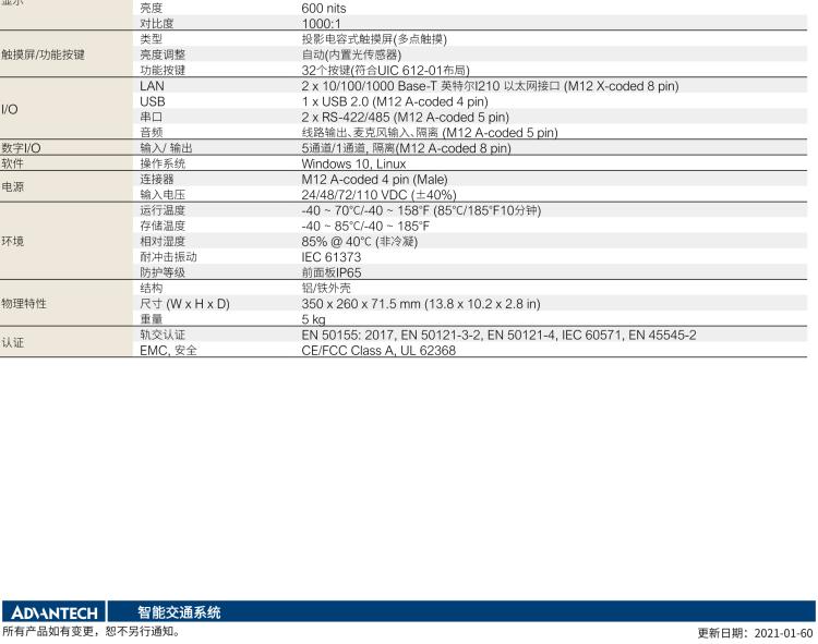 研華ITA-8120 滿足鐵路En50155認(rèn)證標(biāo)準(zhǔn)，12.1寸可觸屏式平板電腦，支持英特爾?凌動x7-E3950處理器