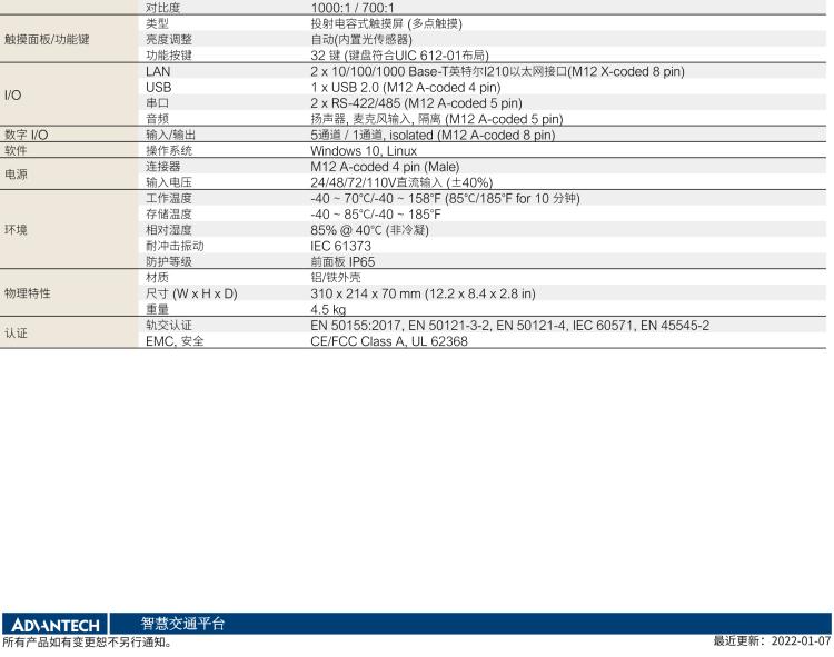 研華ITA-8100 滿足鐵路En50155認(rèn)證標(biāo)準(zhǔn)，10.4寸可觸屏式平板電腦，支持英特爾?凌動(dòng)x7-E3950處理器