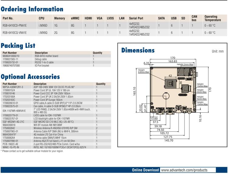 研華RSB-6410 基于NXP ARM Cortex-A9 i.MX6 Dual/Quad 的Mini-ITX工業(yè)主板， 支持Linux Yocto/Android