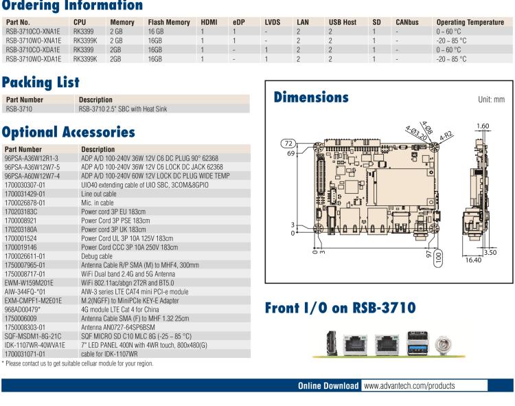 研華RSB-3710 Rockchip RK3399 Cortex-A72 2.5" 單板電腦，帶 UIO40-Express擴展