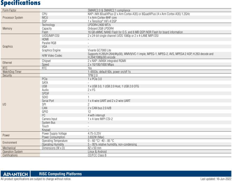 研華ROM-5620 基于NXP i.MX8X SMARC2.0 Arm核心板，多接口，低功耗設(shè)計(jì)