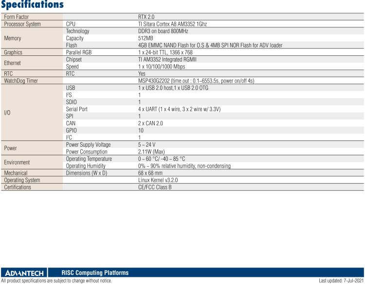 研華ROM-3310 基于TI AM3352 Cortex A8 1GHz RTX 2.0 的標(biāo)準(zhǔn)核心板，適用于寬溫抗震等工業(yè)自動化領(lǐng)域