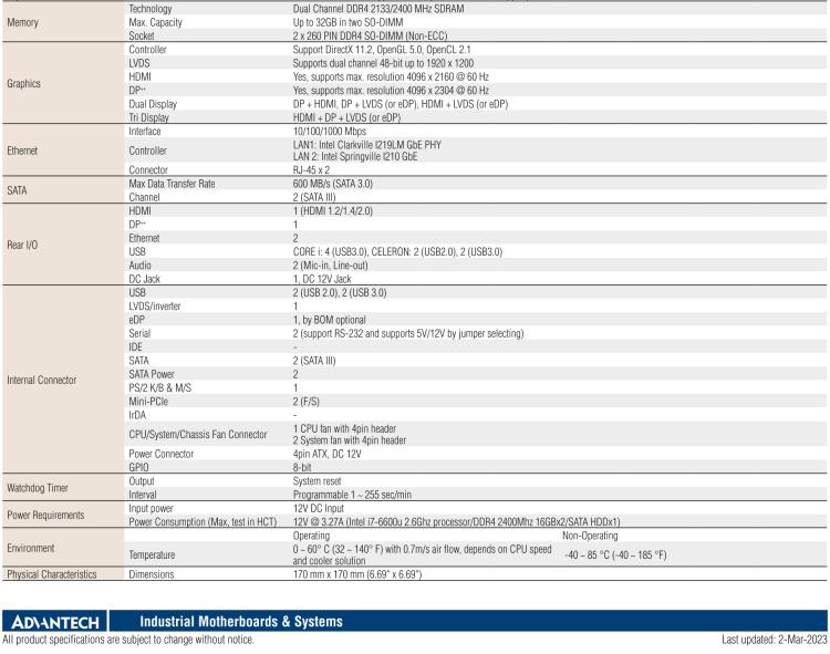 研華AIMB-232 板載Intel? 第6/7代 Core? i/賽揚 處理器。超薄設(shè)計，無風(fēng)扇設(shè)計，支持寬溫。