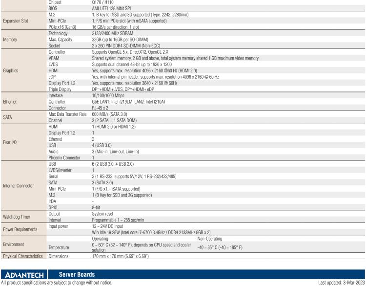 研華AIMB-275 適配Intel? 第6/7代 Core? i 處理器，搭載Intel Q170/H110芯片組。性能強勁，接口豐富。
