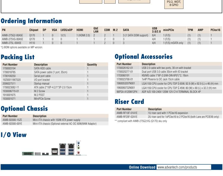 研華AIMB-275 適配Intel? 第6/7代 Core? i 處理器，搭載Intel Q170/H110芯片組。性能強勁，接口豐富。