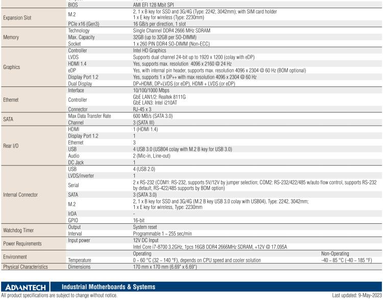 研華AIMB-286EF 適配Intel 第8/9代 Core i 處理器，搭載Intel H310芯片組。擁有1個PCIe x16插槽。超薄設計，接口豐富，是高端應用中的高性價比方案。