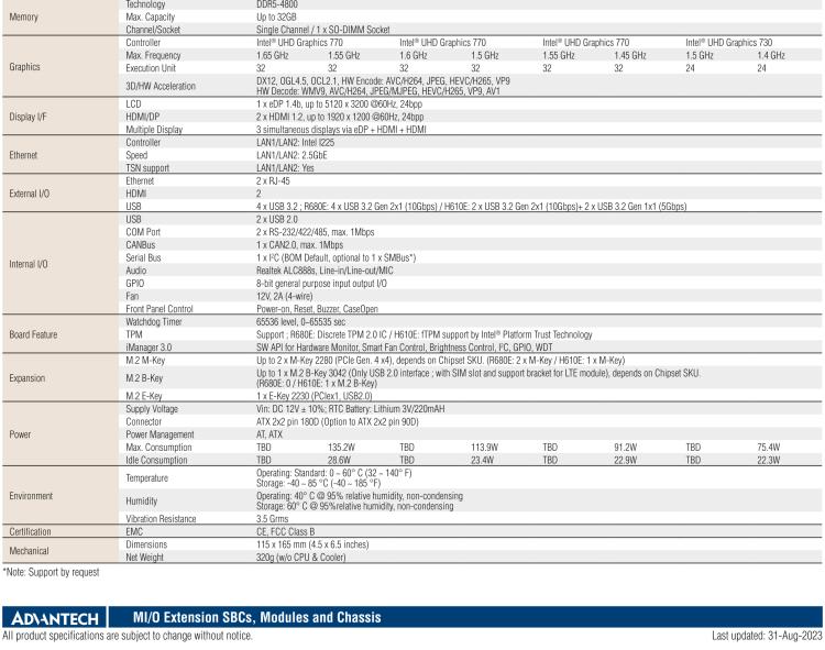 研華MIO-4370 基于第12代Intel Core處理器（Alder Lake-S系列，LGA1700 socket CPU）， 4" EPIC 單板電腦