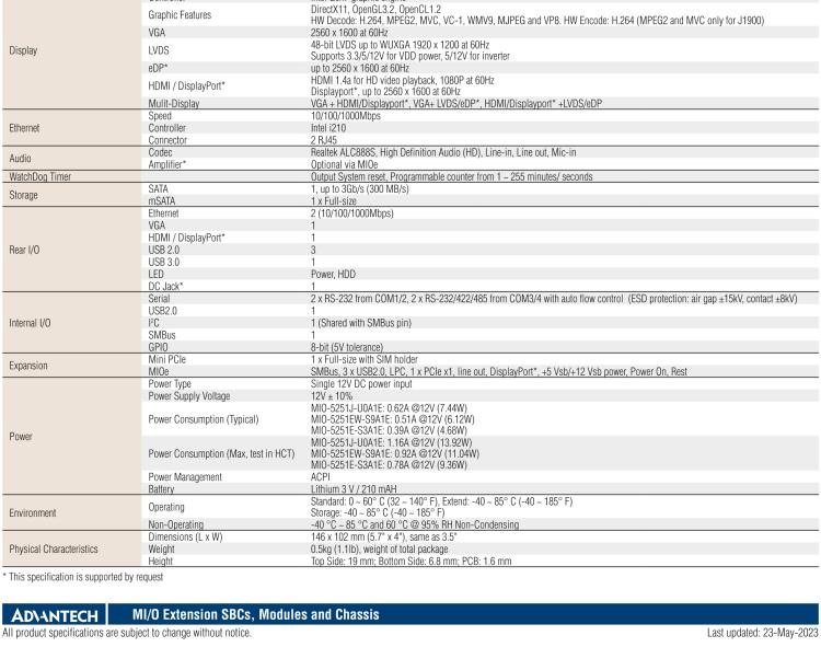 研華MIO-5251 3.5寸MIO單板電腦，采用嵌入式 Intel? Atom? E3825 &Intel? J1900處理器