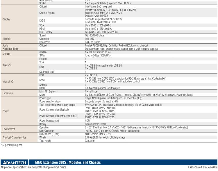 研華MIO-2263 2.5寸Pico-ITX主板，搭載Intel? Atom? SoC E3825/ J1900處理器的2.5寸Pico-ITX單板電腦，采用DDR3L內(nèi)存，支持24-bit LVDS + VGA/HDMI獨立雙顯，帶有豐富I/O接口：1個GbE、半長Mini PCIe、4個USB、2個COM、SMBus、mSATA & MIOe
