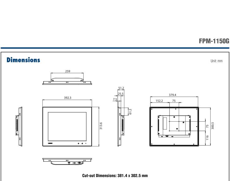 研華FPM-1150G 15”XGA液晶顯示屏工業(yè)顯示器，搭配電阻式觸摸屏及VGA / HDMI接口