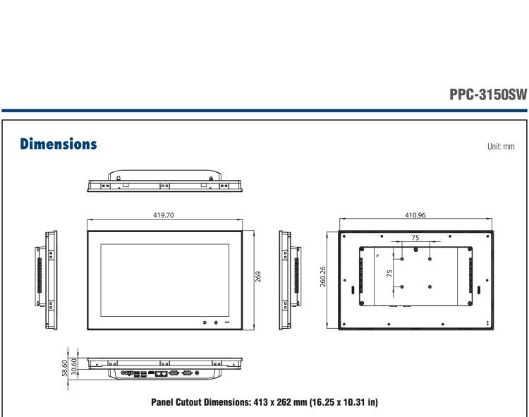研華PPC-3150SW 15.6" 寬屏無風(fēng)扇工業(yè)平板電腦，搭載 Intel? Pentium? N4200 四核心處理器