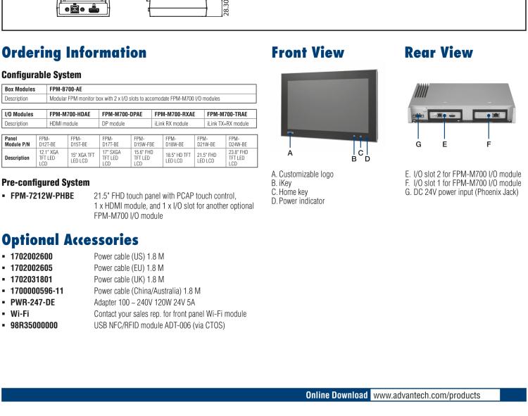 研華FPM-7212W 模組化工業(yè)顯示器，21.5” Full HD/18.5” HD/17” SXGA/15” XGA/12” XGA 液晶顯示器