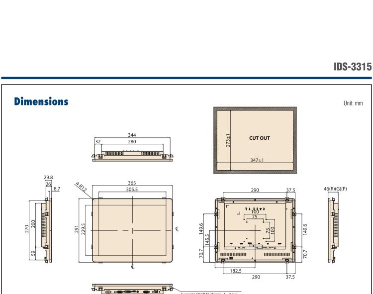 研華IDS-3315 15" 1024 x 768, VGA/DVI/HDMI 接口，采用 IP65 前面板的顯示器