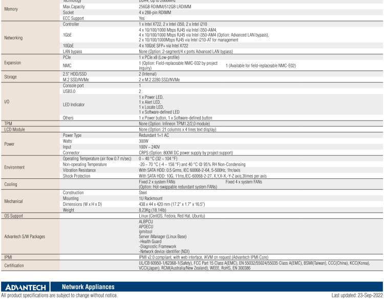 研華FWA-3050 基于Intel?Xeon D-2100系列處理器，用于uCPE和下一代防火墻的遠(yuǎn)程可管理1U網(wǎng)絡(luò)應(yīng)用平臺