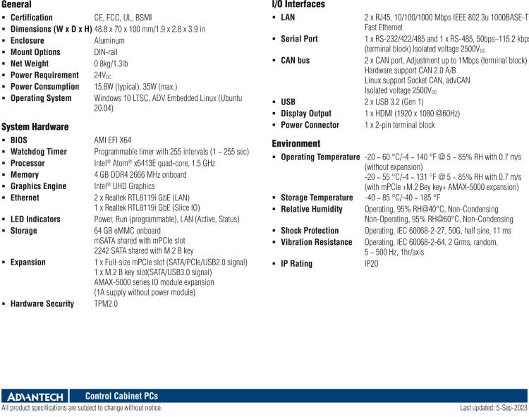 研華AMAX-5570 超微型控制平臺，采用Intel Atom處理器、64GB eMMC、2 個以太網(wǎng)口、2 個 USB、2 個 CAN、2 個 COM 和插片 IO 擴(kuò)展