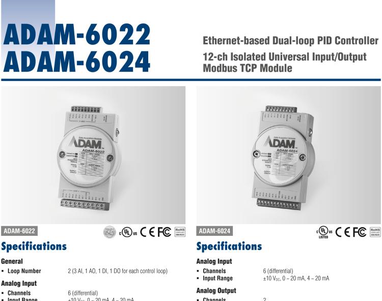 研華ADAM-6024 12通道隔離通用TCP模塊，支持輸入/輸出Modbus協(xié)議