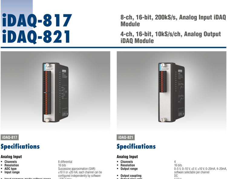研華iDAQ-821 10kS/s、16 位、4 通道 模擬 輸出 iDAQ 模塊
