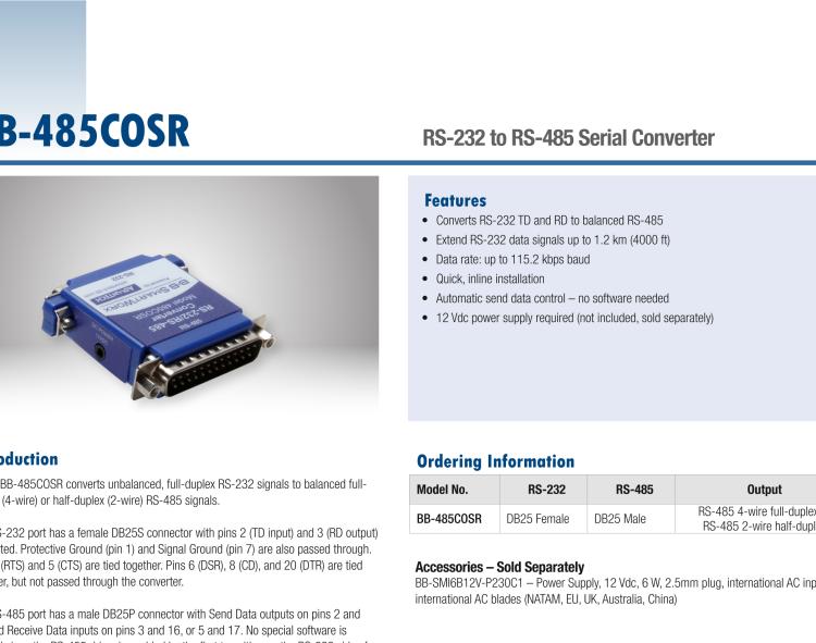 研華BB-485COSR 串口轉(zhuǎn)換器，RS-232 DB25母頭到RS-485 DB25公頭